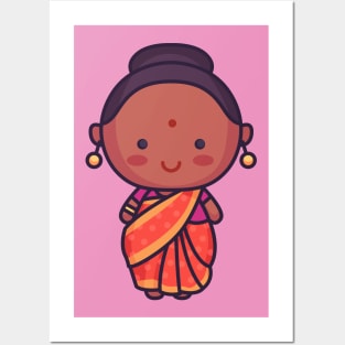 Cute Traditional Indian Woman in Sari Posters and Art